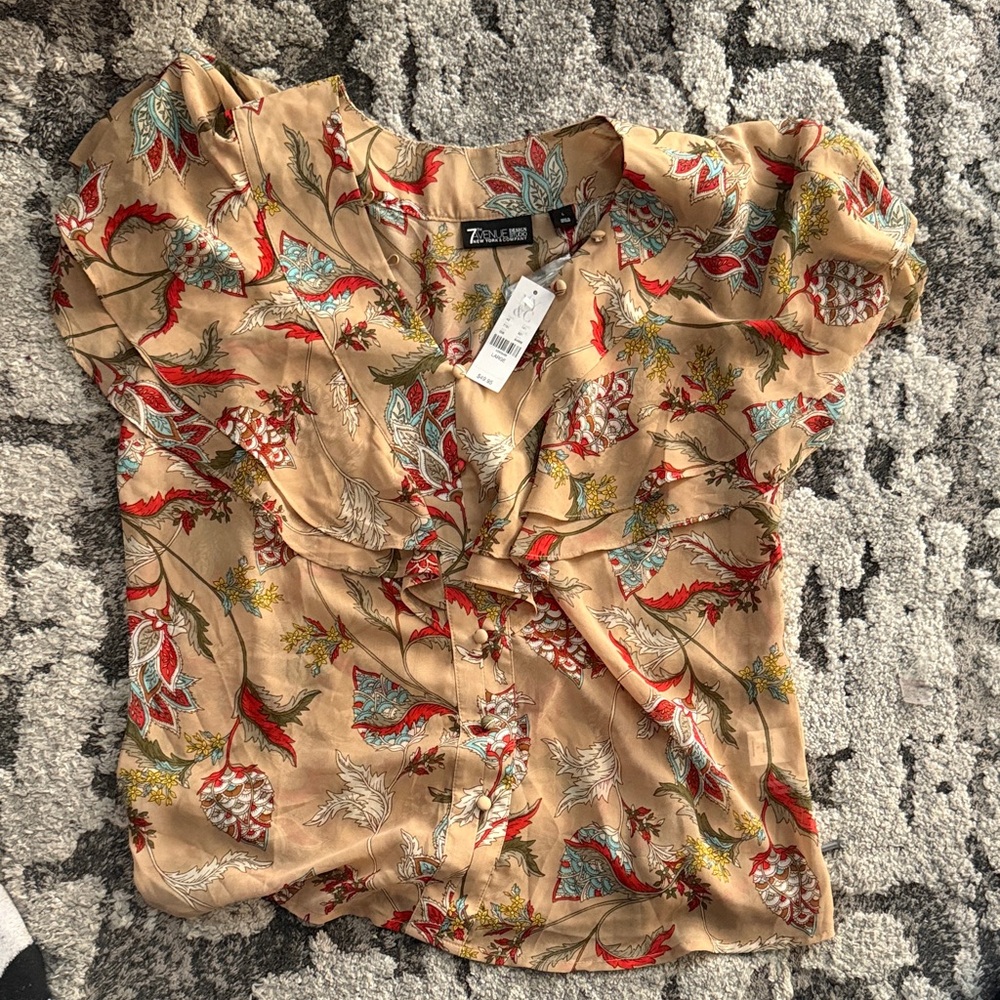7th avenue New York and company Women's Tan Floral Blouse